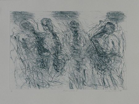 Click the image for a view of: David Koloane. Musicians I. 2009.Etching, drypoint. 460X620mm